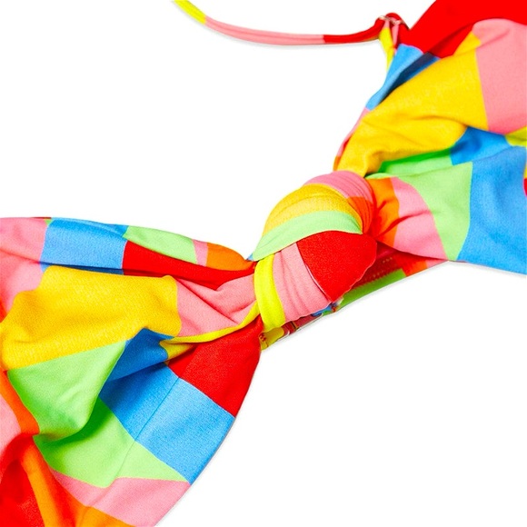 New It's Now Cool x Free People 90s Eco Knot Bandeau Hi-Cut M Red Splice Bikini - Picture 7 of 14